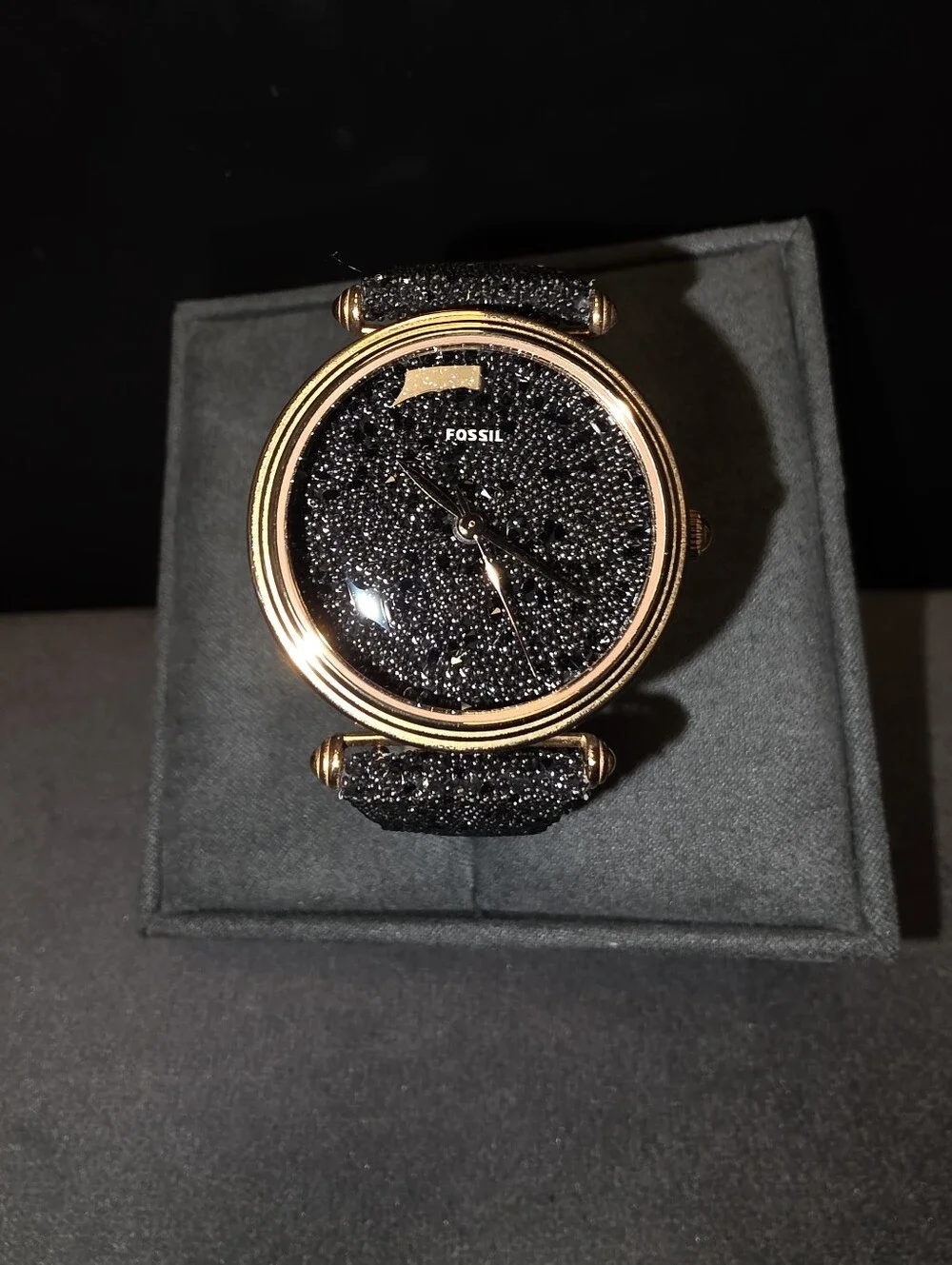 RARE FOSSIL Limited Edition Women's Lyric Black & Rose Gold Glitz Watch LE1072